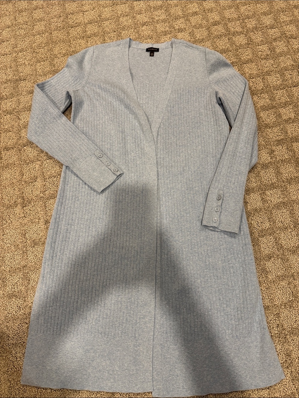 Talbots Light Blue Ribbed Long Open-Front Cardigan